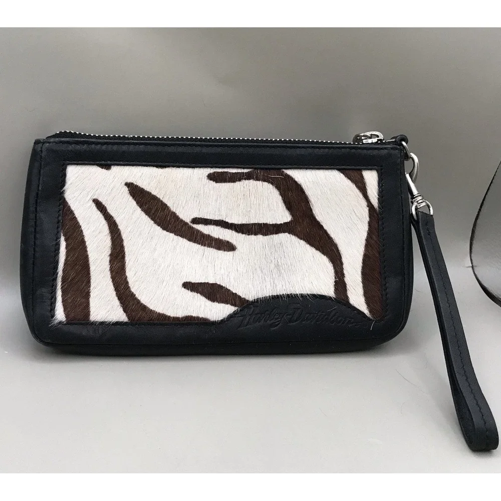 Harley Davidson Genuine Full Grain Leather With Cow Hide Wristlet Attached Mirro